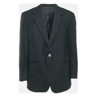 Versace Classic V2 Black Pinstripe Wool Single Breasted Blazer