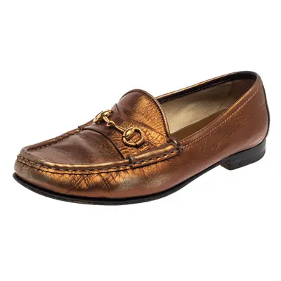 Gucci Metallic Gold Leather Horsebit Loafers Size