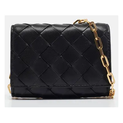 Bottega Veneta Black Intrecciato Leather Trio Card Case On Chain