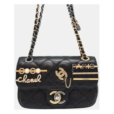 Chanel Black Lambskin Mini Matelasse Clip Coco Chain shoulder Bag Size