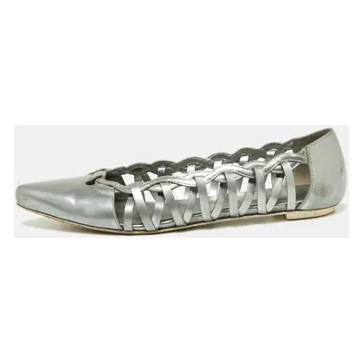 Tod's Grey Patent Leather Braided Detailed Pointed Toe Ballet Flats Size 39.5