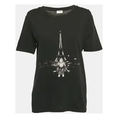 Saint Laurent Paris Black Eiffel Tower Print Jersey T-Shirt