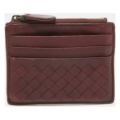 Bottega Veneta Burgundy Intrecciato Leather Zip Card Holder