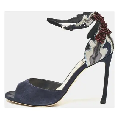 Dior Navy Blue Suede Ankle Strap Sandals Size 37.5