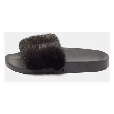 Givenchy Black Mink Fur Flat Slides Size