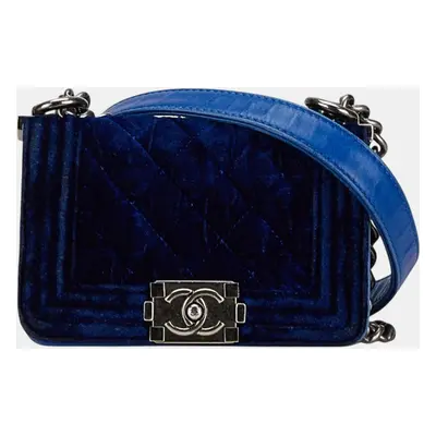 Chanel Blue Velour Leather Boy Matelasse Chain Shoulder Bag