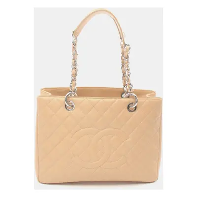 Chanel Caviar Skin (Grained Calf) Beige Matelasse Grand GST Tote Bag