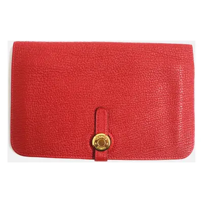 Hermes Dogon Gm Chevre Mysore Leather Wallet Red Leather