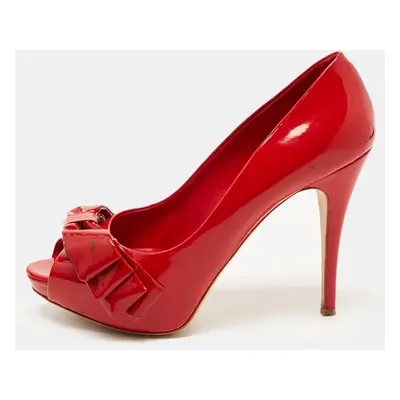 Dolce & Gabbana Red Patent Leather Bow Peep Toe Pumps Size 38.5