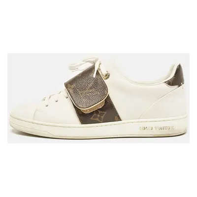 Louis Vuitton White Leather and Monogram Canvas Frontrow Sneakers Size