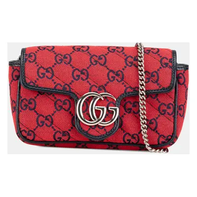 Gucci Red Super Mini GG Canvas Marmont Matelasse Flap