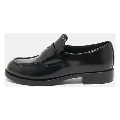 Prada Black Brushed Leather Slip On Loafers Size