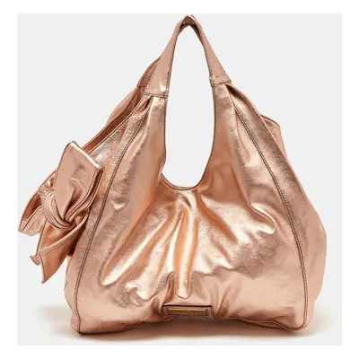 Valentino Metallic Rose Gold Leather Nuage Bow Hobo