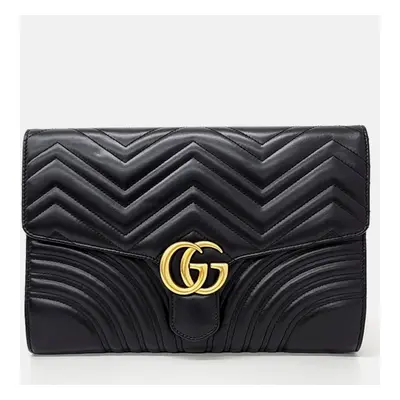 Gucci Black Leather Gucci Marmont Matrace Clutch