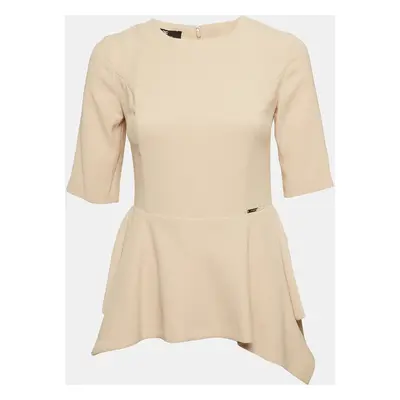 Elisabetta Franchi Beige Crepe Asymmetrical Peplum Top