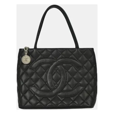 Chanel Black Calfskin Medallion Tote Handbag