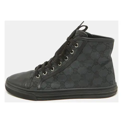 Gucci Black GG Canvas and Leather Cap Toe High Top Sneakers Size 38.5