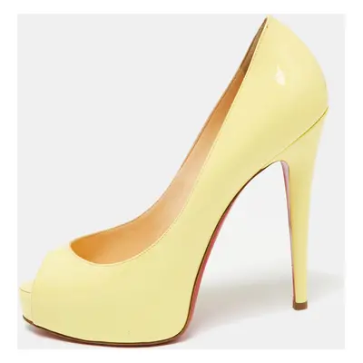 Christian Louboutin Yellow Patent Leather Very Prive Peep Toe Platform Pumps Size