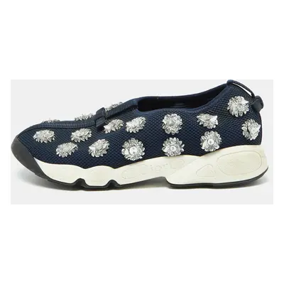 Dior Navy Blue Mesh Fusion Embellished Slip On Sneakers Size