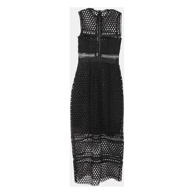 Self-Portrait Black Guipure Lace Paneled Sleeveless Midi Dress