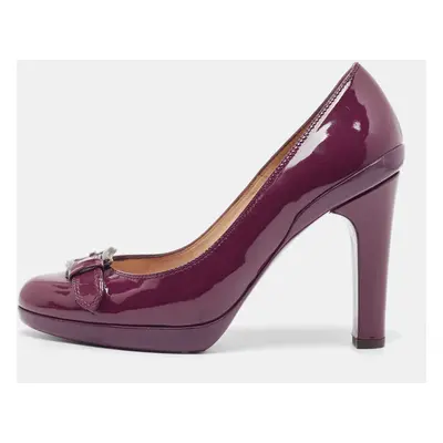 Fendi Burgundy Patent Leather Buckle Detail Round Toe Pumps Size 36.5