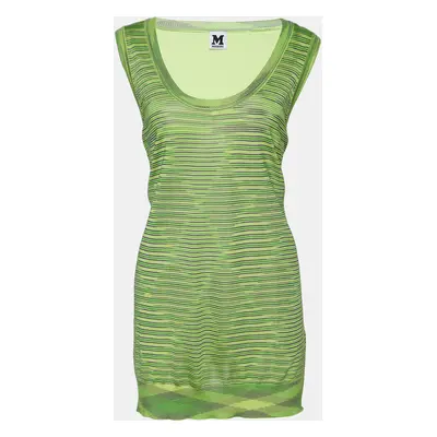 M Missoni Neon Green Striped Knit & Silk Tank Top