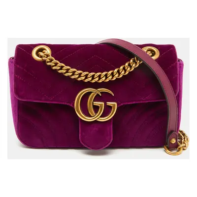 Gucci Purple Matelassé Velvet Mini GG Marmont Shoulder Bag