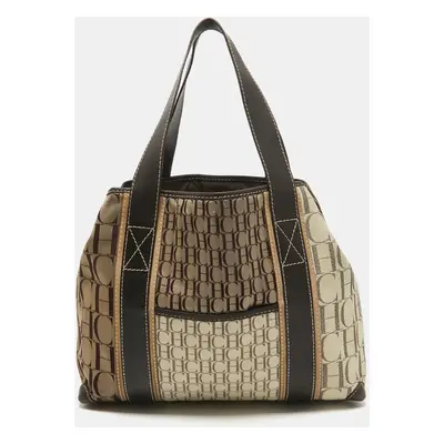 Carolina Herrera Brown/Beige Canvas and Leather Shopper Tote