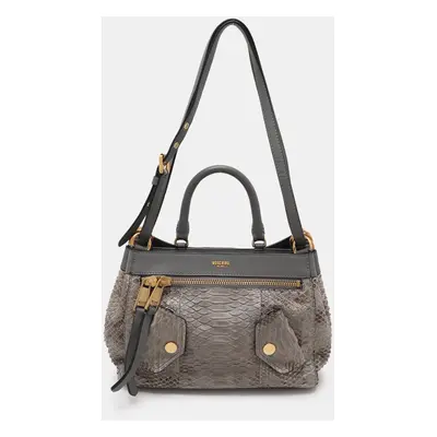 Moschino Grey Python Embossed Leather Biker Satchel