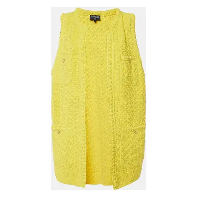 Chanel Yellow Cotton Knit Ope Front Sleeveless Cardigan