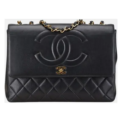 Chanel Black Lambskin Matelasse Coco Mark Chain Shoulder Bag