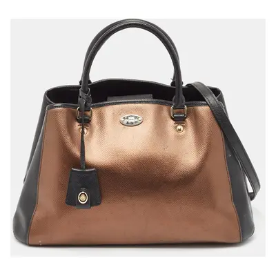 Coach Metallic/Black Leather Margot Carryall Satchel