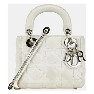 Christian Dior White Leather Dior Lady Cannage Handbag