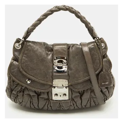 Miu Miu Grey Matelassé Lux Leather Coffer Hobo