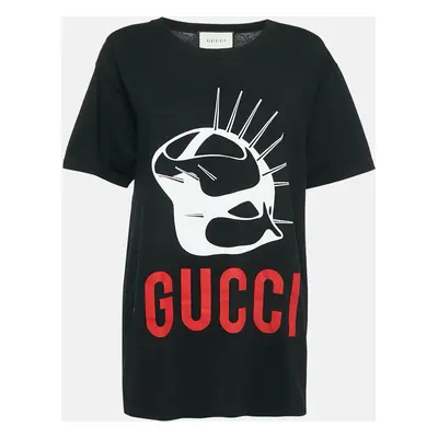 Gucci Black Manifesto Mask Print Cotton Crew Neck T-Shirt