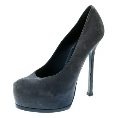 Saint Laurent Paris Blue Suede Tribtoo Platform Pumps Size