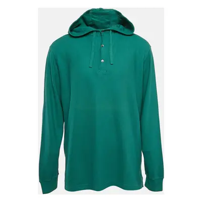 Loro Piana Green Pique Cotton Knit Hooded Jumper