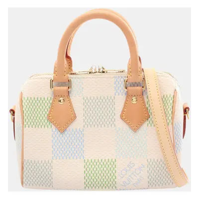 Louis Vuitton Beige Green Blue Coated Canvas Leather Damier Speedy Bandouliere Handbag