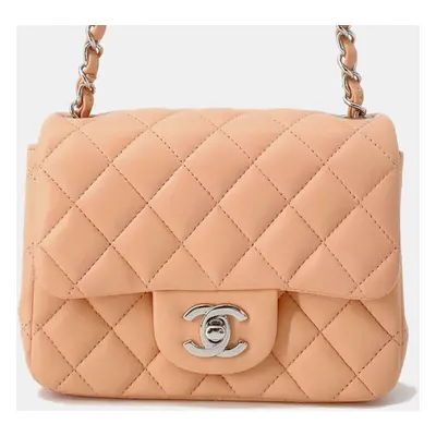 Chanel Pink Lambskin Mini Matelasse Chain shoulder Bag Size