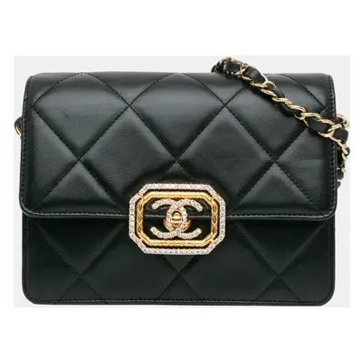 Chanel Black Quilted Lambskin Octagonal Buckle Crossbody