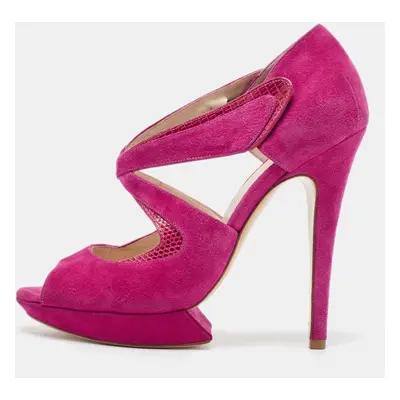 Nicholas Kirkwood Pink Suede And Lizard Embossed Platform Sandals Size