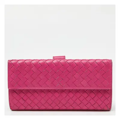 Bottega Veneta Pink Intrecciato Leather Flap Continental Wallet