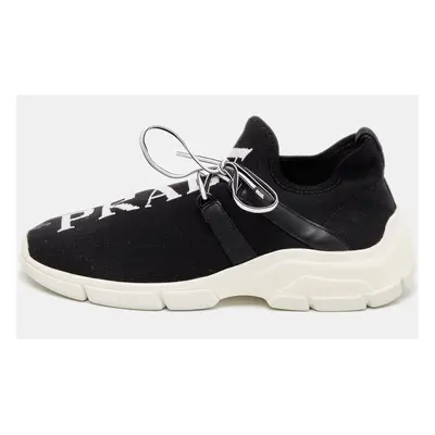 Prada Black Knit Fabric and Leather XY Logo Low Top Sneakers Size