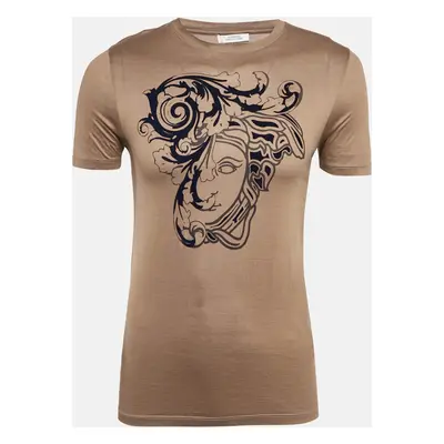 Versace Collection Brown Jersey Medusa Velvet Print T-Shirt