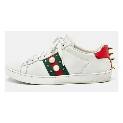 Gucci White Leather Studded and Spiked Ace Sneakers Size