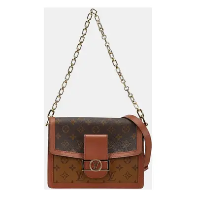 Louis Vuitton Brown Pvc Leather Monogram Reverse Dauphine Mm Chain Shoulder Bag