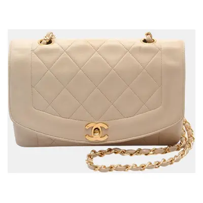 Chanel Leather Beige Matelasse Diana Flap Shoulder Bag