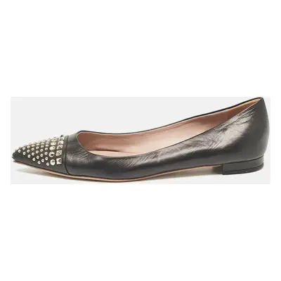 Gucci Black Leather Studded Cap Toe Ballet Flats Size