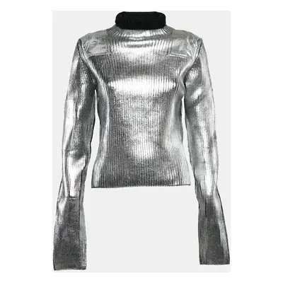 MM6 Maison Margiela Silver Printed Wool Blend Turtle Neck Sweater