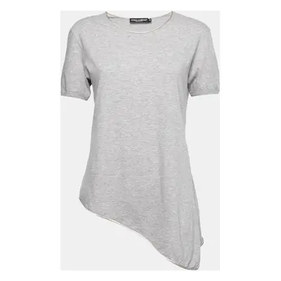 Dolce & Gabbana Grey Cotton Asymmetrical Slit Top